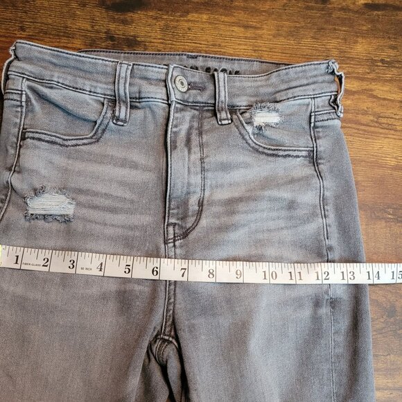 American Eagle Jeans 4 R Next Level Stretch Hi Rise Jegging Gray Ripped - Picture 8 of 11